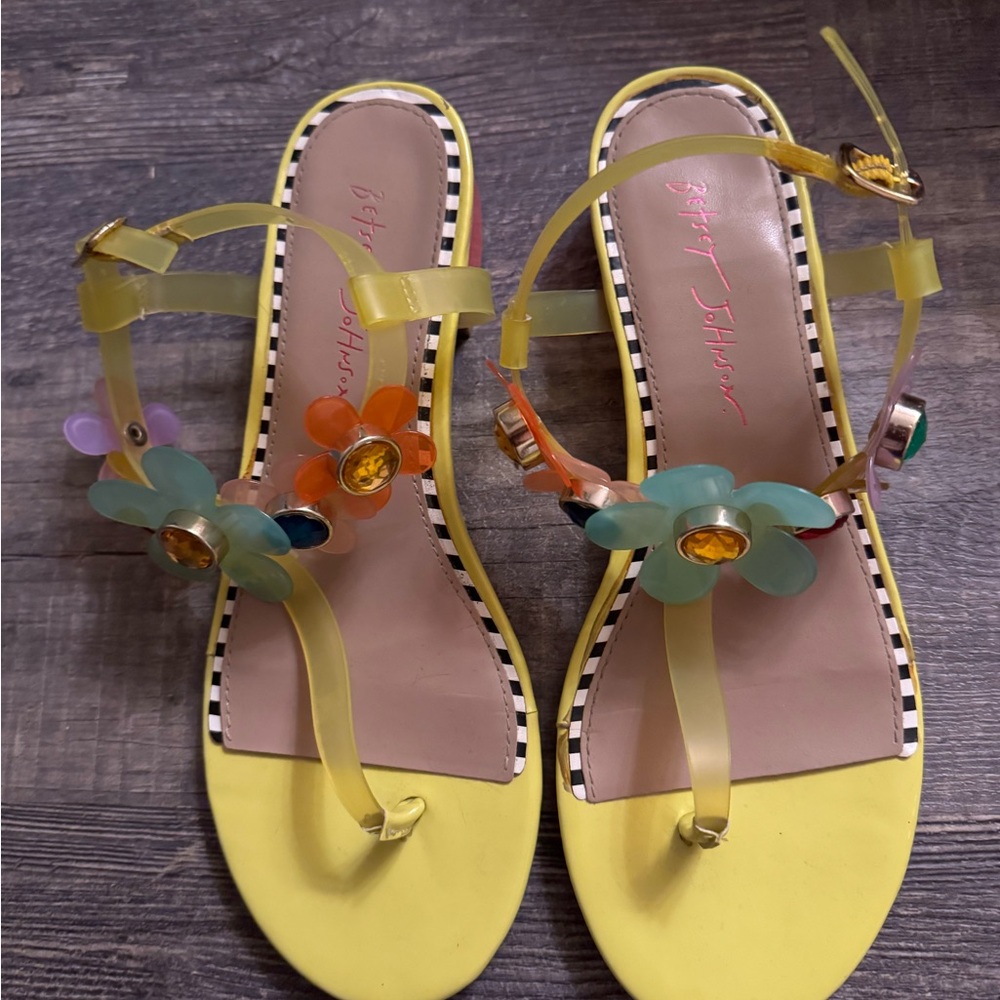 Betsey Johnson Yellow Pink Butterfly Sandals